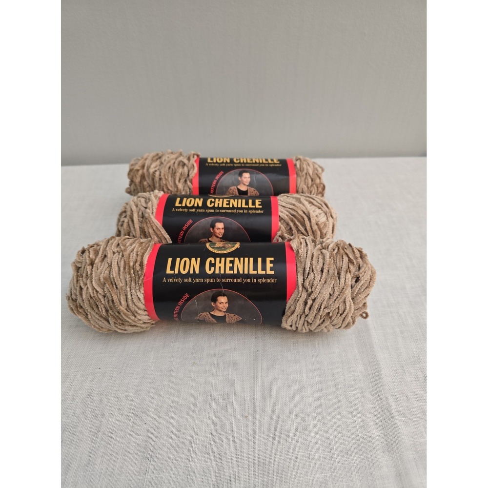 Lot Of 3 Lion Brand Lion Chenille Yarn Mocha Tan Brown, Soft